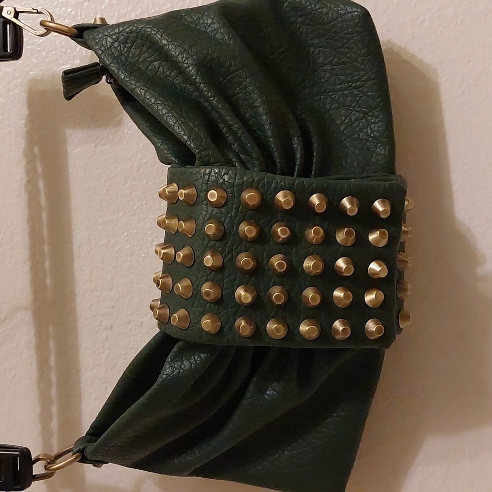 Nil A Anthony, green, leather texture, studded purse